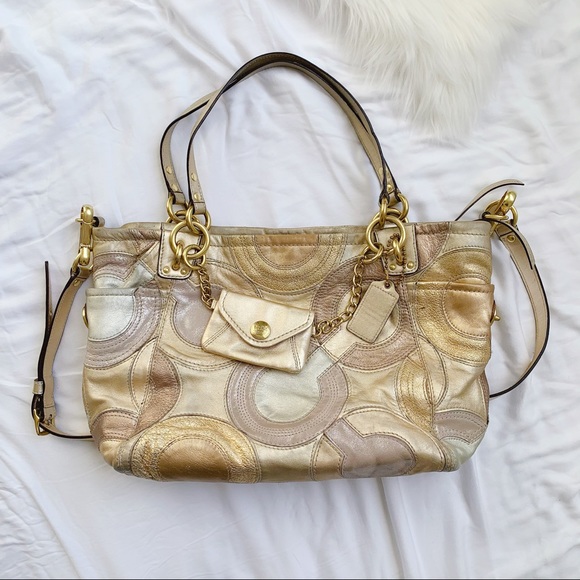 Coach Handbags - COACH Monogram Gold Leather Shoulder Bag